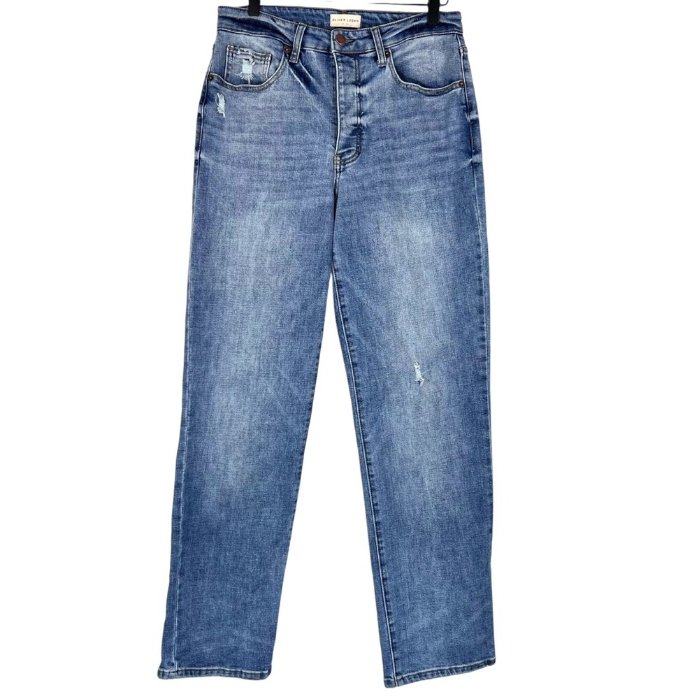 Oliver Logan Jeans Sz 29 Blue High Rise Straight Leg Distressed Button Fly